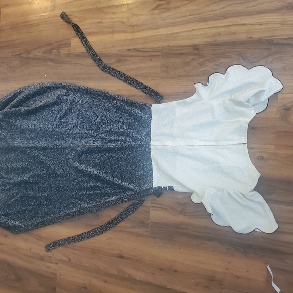 Vintage 1970 dico glitter dress with flutter wings, maxi. Sz 14, shoulders 28, w - Picture 9 of 9